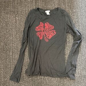 Lucky Brand Black Long Sleeve Top with Red Graphic